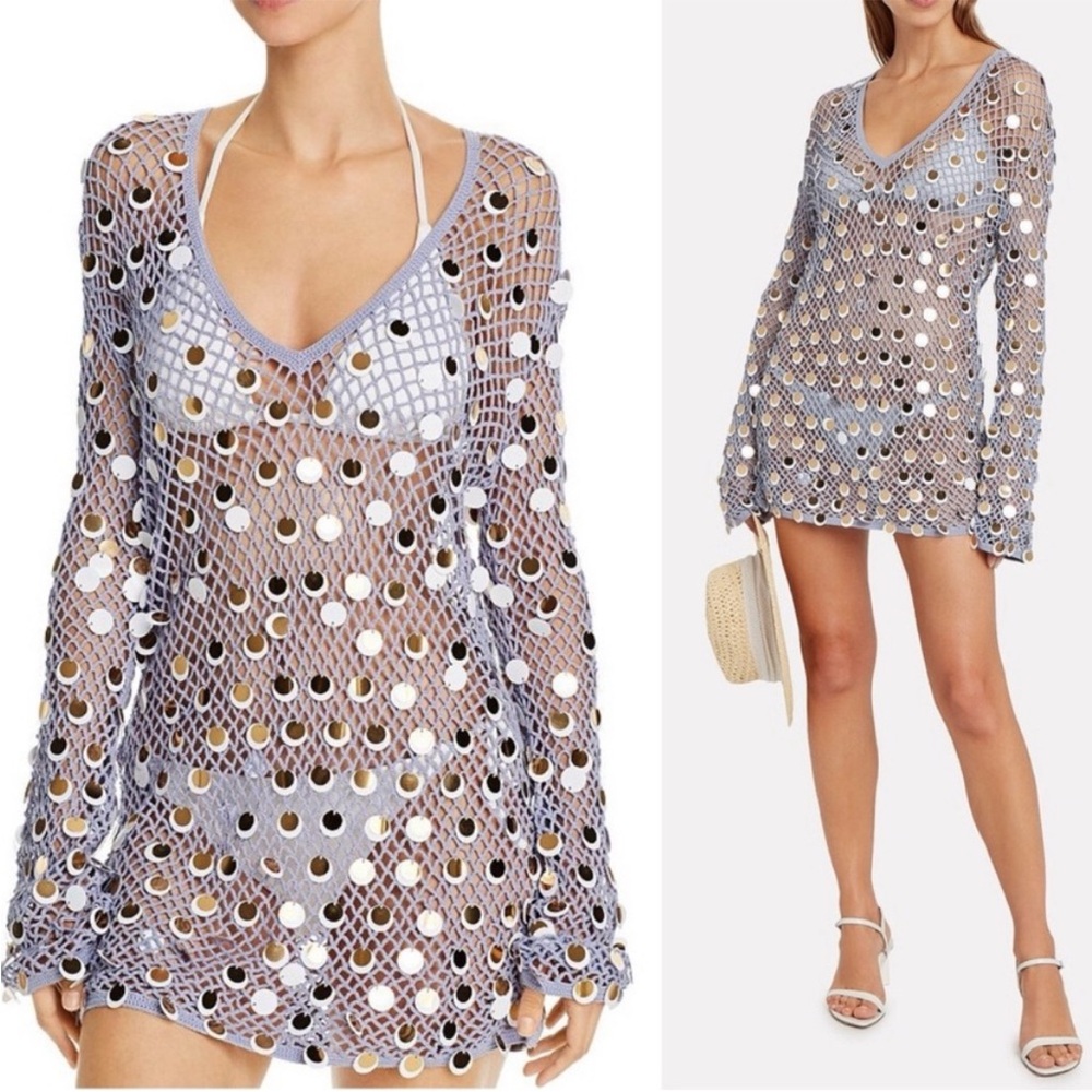 Caroline Constas Crochet Sequin Cover Up